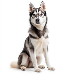 Fototapeta premium A dog with blue eyes is sitting on a white background