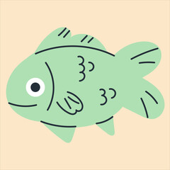 Cute green fishes in a simple, flat, doodle  style. For the design of fabrics, posters, wrapping paper