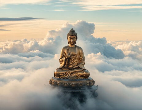 Gold buddha statue in the sky background