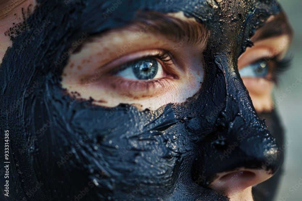Poster close-up portrait of a person wearing a black mask, ideal for hiding identities or adding mystery to