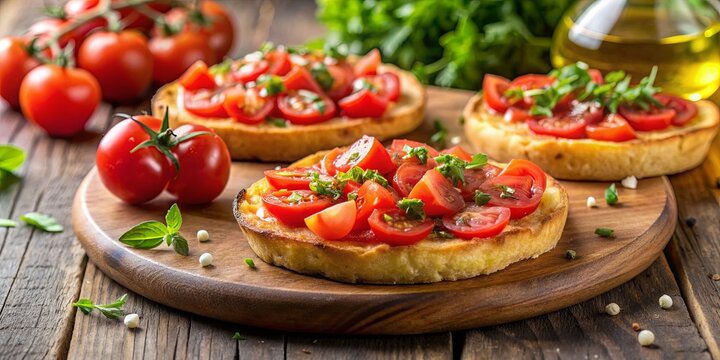 Traditional Italian friselle topped with fresh tomato, drizzled with olive oil, and sprinkled with oregano , friselle
