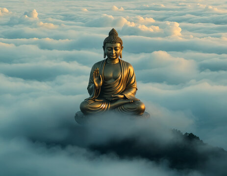 Gold buddha statue in the sky background