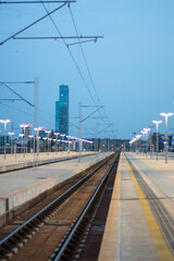 Fototapeta premium Train station at night in the Belgrade, Serbia. 