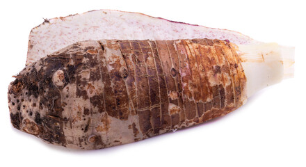 slice of taro root isolated on a white background.