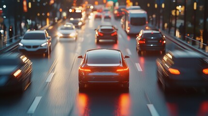 A self-driving car navigating through a busy city street with precision, representing autonomous transport