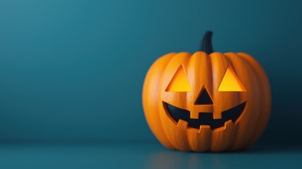 Vibrant Cartoon Pumpkin in a Colorful Halloween Scene with Glowing Jack-o'-lantern, Selective Focus, Copy Space.