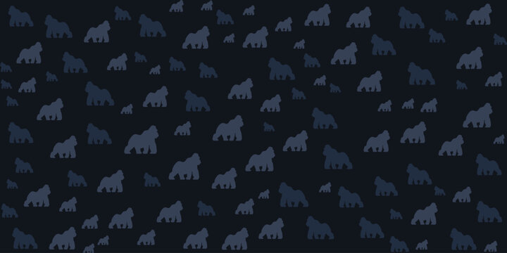 Seamless pattern of gray gorilla silhouettes on a dark background.