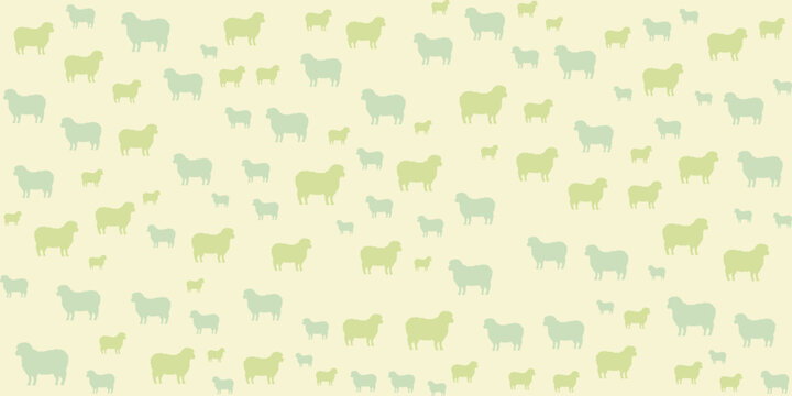 Cute sheep pattern in pastel green. Simple sheep graphic on a beige background.