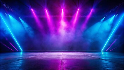 A stage illuminated with vibrant purple and blue lights, creating a dynamic and energetic atmosphere for the performance
