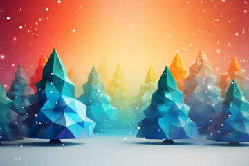 Abstrakter, bunter Weihnachtswald mit geometrischen B&auml;umen