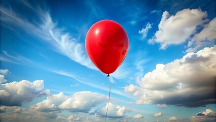 Fototapeta premium Angry red balloon floating in the sky, balloon, red, angry, upset, flying, sky, helium, inflatable, flying high, concept
