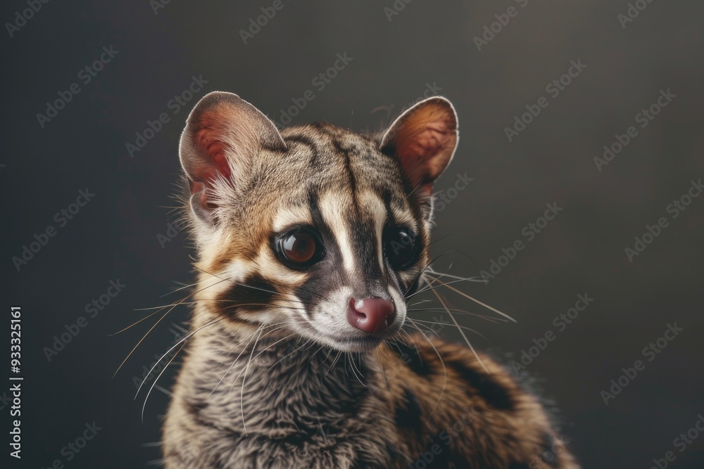 Wall mural A close-up shot of a small animal against a black background