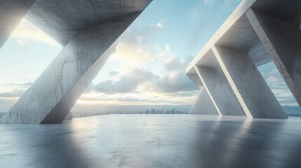 Fototapeta premium Concrete Structure with a Cityscape View.