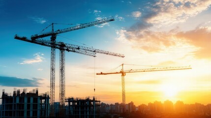 Construction sector expansion, increasing number of building sites, flat design illustration
