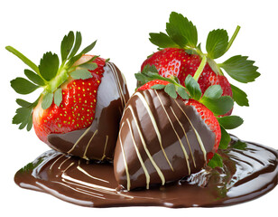 Fresh chocolate covered strawberries on a isolated on white backgroun. Generative AI.