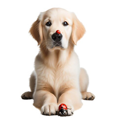 Obraz premium Charming Golden Retriever with a Ladybug on Its Nose