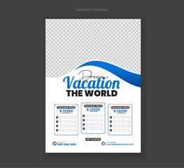 Travel flyer design also travel holiday flyer layout vector template
