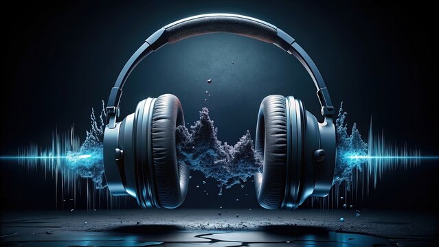 A distorted, crackling audio waveform on a dark background, with broken headphones and shattered speakers, conveying a sense of poor sound quality and frustration.