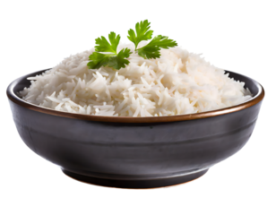 fresh cooked white basmati rice isolated on white backgroun. Generative AI.