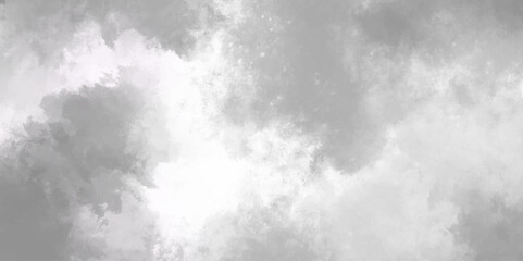 Abstract white and gray isolated cloud cumulus clouds. Gray aquarelle painted realistic fog or mist smoky textured canvas design. White and ash messy wall stucco texture background.