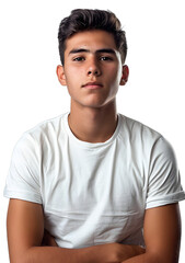 [Transparent Background PNG]Portrait of a Young Hispanic Man Wearing a White T-Shirt