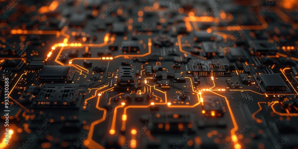 Aufkleber Close-up view of electronic circuit board with various components and wires