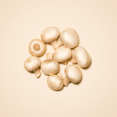 Mushroom, vegetable and fresh produce in studio for nutrition, digestive health and vitamin d for wellness. Organic, culinary and ingredient in isolated background for cooking, potassium and fiber