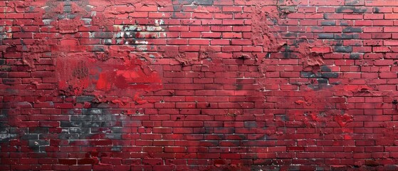 Aged red brick wall with peeling paint, perfect for background textures.