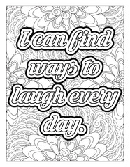 Motivational quotes coloring page. Positive affirmations for kids & students. Affirmation Quotes with Mandala pattern. Hand drawn with black and white lines. 