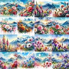 Fototapeta premium flowers draw. Watercolor splash style. AI generated illustration