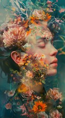 Woman Transformed by Flowers: A Surreal Portrait