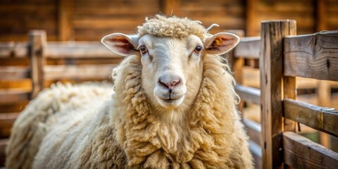Obraz premium Woolled sheep standing in a cozy pen , sheep, wool, fluffy, livestock, farm animals, cute, barn, agriculture, rural