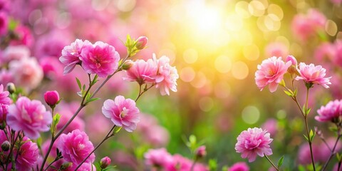 Obraz premium Pink flowers blooming in a spring garden with a beautiful bokeh background, pink, flowers, spring, garden, bokeh, nature