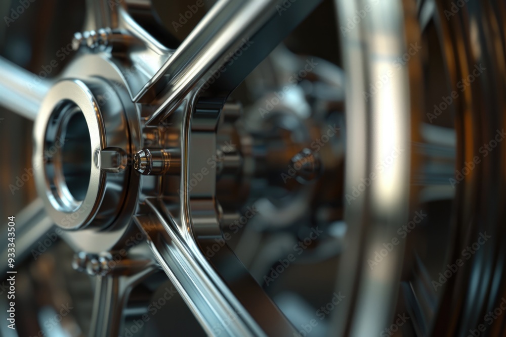 Poster a close-up view of a motorcycle wheel with prominent spokes, suitable for use in images about transp