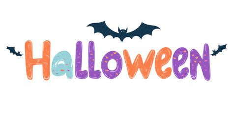 Colorful Halloween Typography with Bats Illustration
