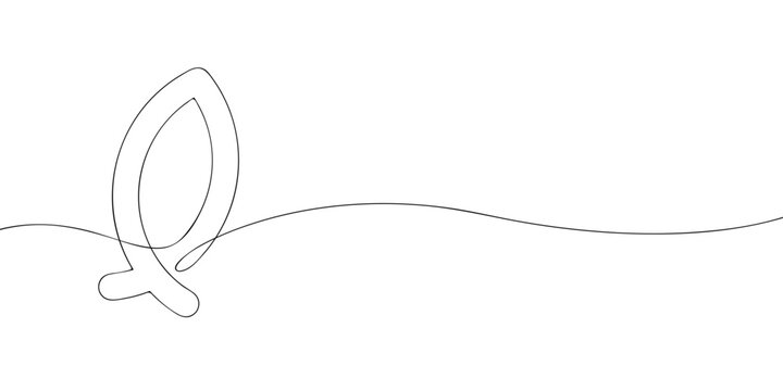 A single line drawing of a fish. Continuous line christian fish icon. One line icon. Vector illustration.