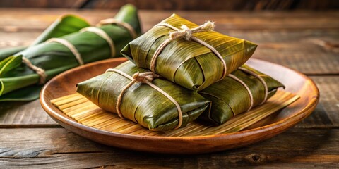 Traditional Dominican dish, Pasteles en Hoja wrapped in plantain leaves , Dominican, Pasteles en Hoja, plantain