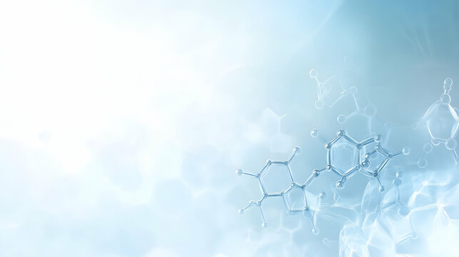 White and light blue medical abstract gradient background with molecules - web banner