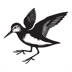 Fototapeta premium Common Sandpiper Silhouette - Sandpiper Birt Clipart, Common Sandpiper wings slightly Illustration in black and white