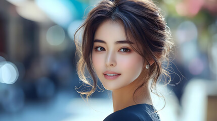 A beautiful young woman with long dark hair and a warm smile looks at the camera.