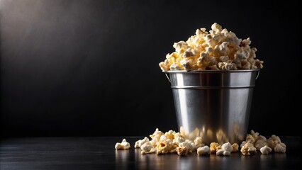 Popcorn in a bucket, box of popcorn on black background, popcorn, bucket, box, black, snack, movie night, cinema, salty