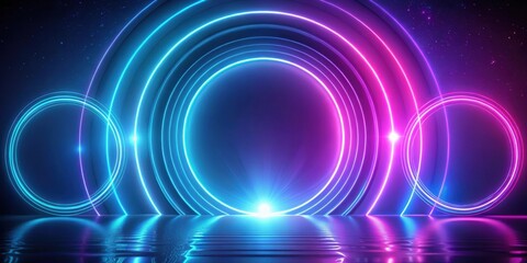 Obraz premium Blue and purple neon circles abstract futuristic motion background, neon, circles, abstract, futuristic, motion, background