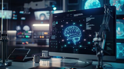 Fototapeta premium Futuristic Laboratory with Brain Display