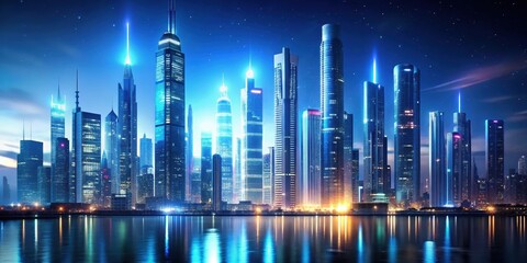 Fototapeta premium Glowing skyscrapers illuminating the futuristic cityscape at night , city, night, skyscrapers, glowing, futuristic
