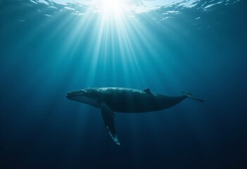 Fototapeta premium Stunning Underwater Whale Photography: Majestic Creature Gliding Through Sunlit Depths