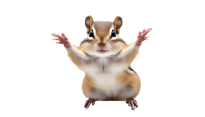 Funny chipmunk holding paws up. Generative AI.