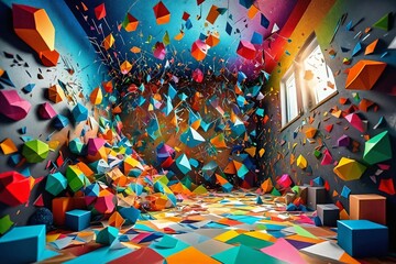Fototapeta premium Colorful Room with Geometric Shapes