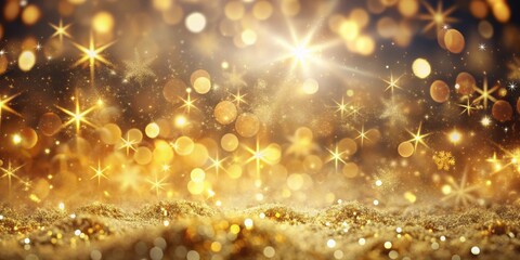 Magical Christmas background with flight of gold bokeh particles, gold, bokeh, particles, shimmering, light