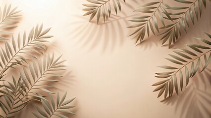 background display of natural tree leaf shadow on pastel beige backdrop, perfect for beauty cosmetics promotion, nature, beauty