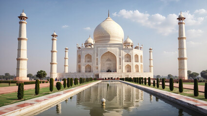This is the Taj Mahal, a white marble mausoleum in India.

